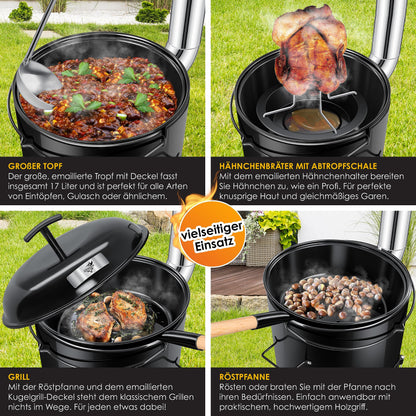 KESSER® Goulash Kettle Goulash Cannon | Dutch oven with grill function Oven Grill Kettle Grill + Chicken roaster 8L pan Goulash pot 17 liters enameled with lid for outdoor kitchen field kitchen
