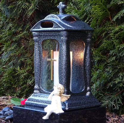 Grave lamp Basilica Massive Grave Lantern Silver 30.0cm with Cross incl. Grave adornment Grave light Candle Grave candle Grave lamp Lantern Light Candle Cemetery Garden Grave decoration Grave decor