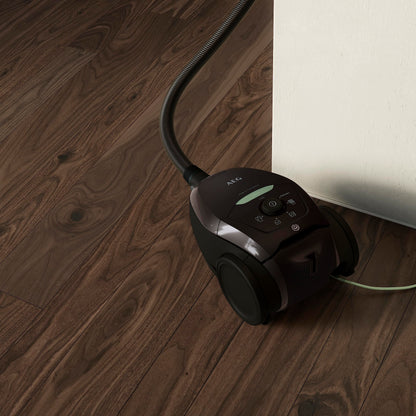 AEG vacuum cleaner with bag, 75% recycled material, automatic suction power control, extremely quiet even on carpet, captures large and small particles, long cord, 600W, black, VX82-1-ECO
