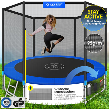KESSER® Trampoline Outdoor Ø 244/305/366/427 cm Complete set with safety net, ladder, edge cover & side pocket and assembly accessories | Children's trampoline Garden trampoline Capacity 150 kg