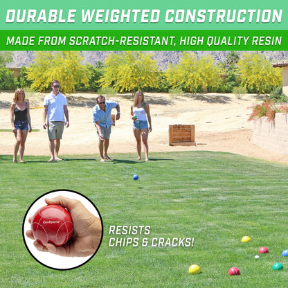 GoSports 90 mm Backyard Bocce Set with 8 balls, Pallino, case, and measuring rope - made of premium resin