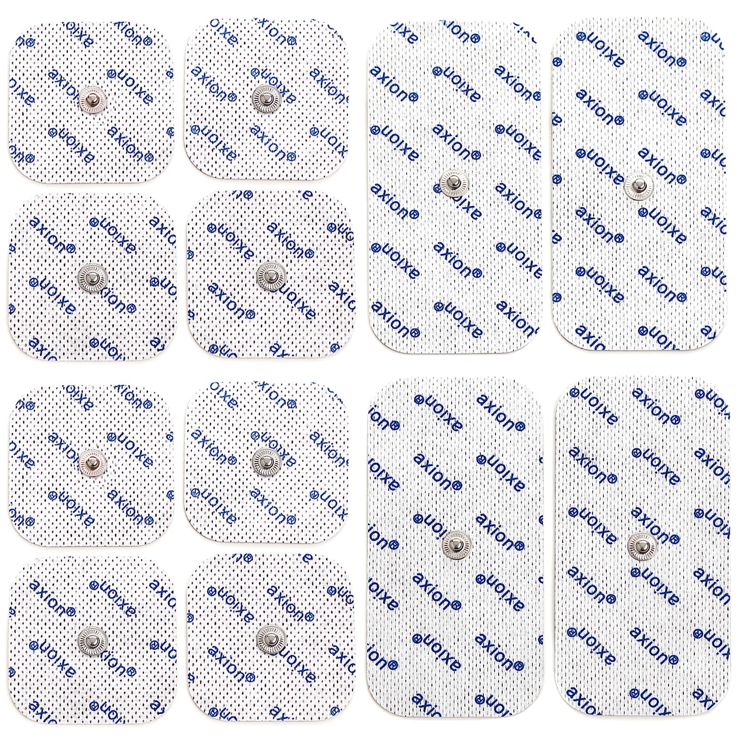 12-piece assorted set of TENS EMS electrode pads with snap button - compatible with TENS devices & EMS trainers from Sanitas (like SEM 40,41) & Beurer (like EM 40,41) | Reusable | certified medical product axion