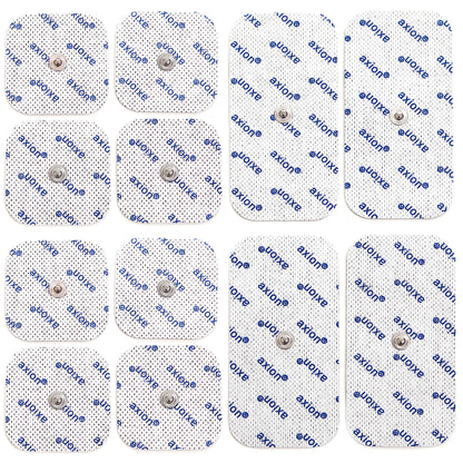 12-piece assorted set of TENS EMS electrode pads with snap button - compatible with TENS devices & EMS trainers from Sanitas (like SEM 40,41) & Beurer (like EM 40,41) | Reusable | certified medical product axion