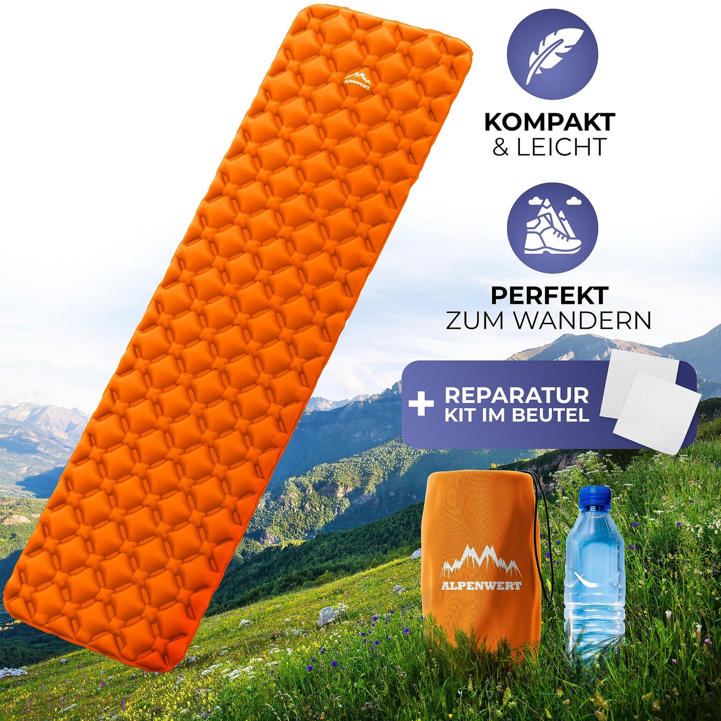 ALPENWERT® Isomatte Outdoor [Compact Size & Ultralight] Air mattress perfect for camping, hiking, backpacking and more - inflatable sleeping mat.