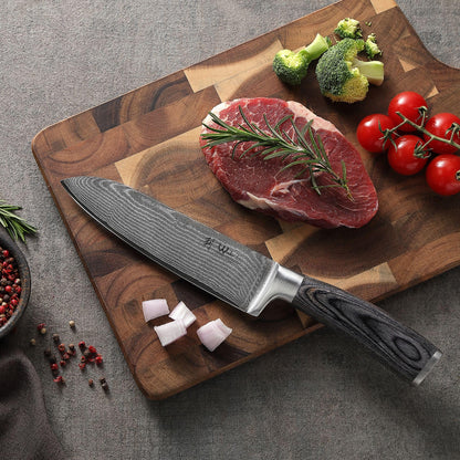 Wakoli Edis Damascus Knife Set 3-piece I Santoku Knife large and small plus Vegetable Knife Utility Knife made of 67 layers of Damascus steel with VG10 core 60±2 HRC I Pakka wood handle I Kitchen knife set in wooden box