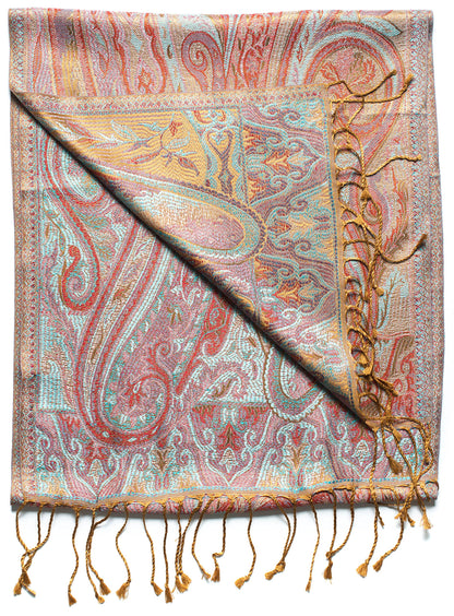 Ufash Pashmina 100% silk scarf from India for women & men, Paisley pattern, 160 x 35 cm - Pure silk scarf, Brown.