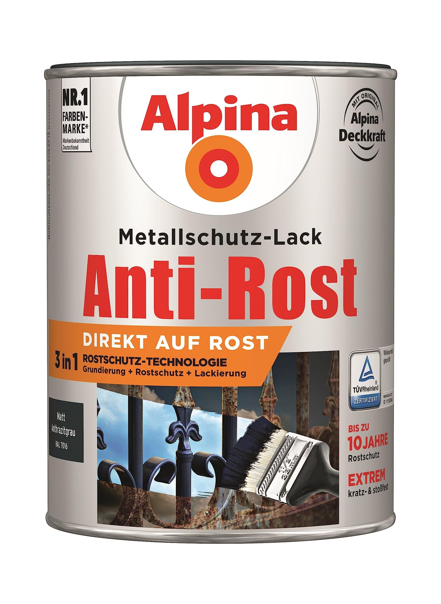 Alpina Metal Protection Paint matte - Anthracite Grey - Anti-rust paint for long-term corrosion protection - Weather and UV resistant - 2.5L