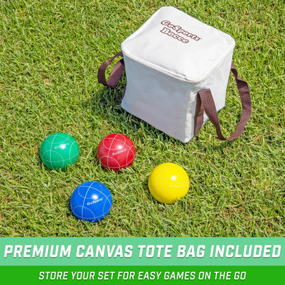 GoSports 90 mm Backyard Bocce Set with 8 balls, Pallino, case, and measuring rope - made of premium resin